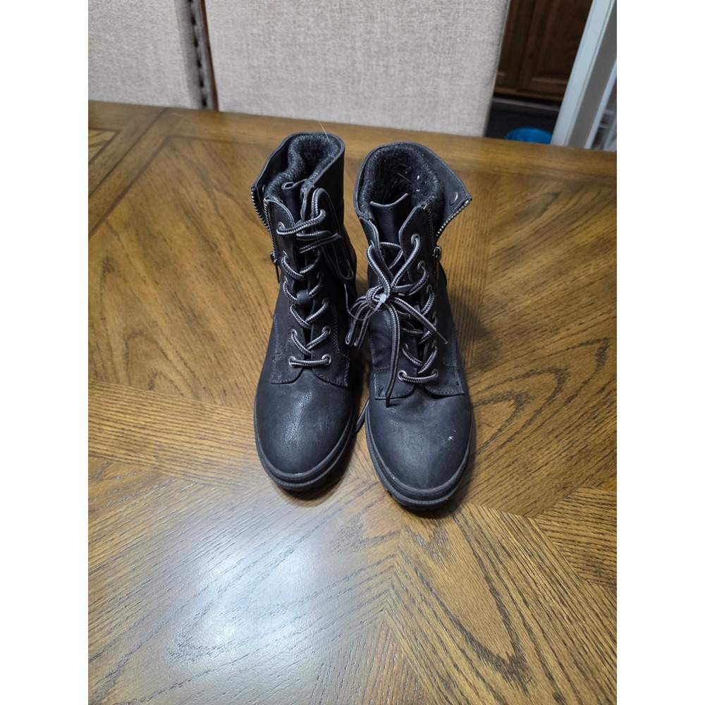 Jellypop Womens Black Lace Up Combat Boots Block Heel Side Zip Size 7.5M